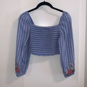 Puff Cap Long Sleeve Floral Crop Top